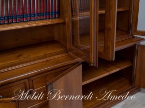 LB55 Walnut Bookcase Raised Base Inlaid Doors Glass Doors 10 Drawers